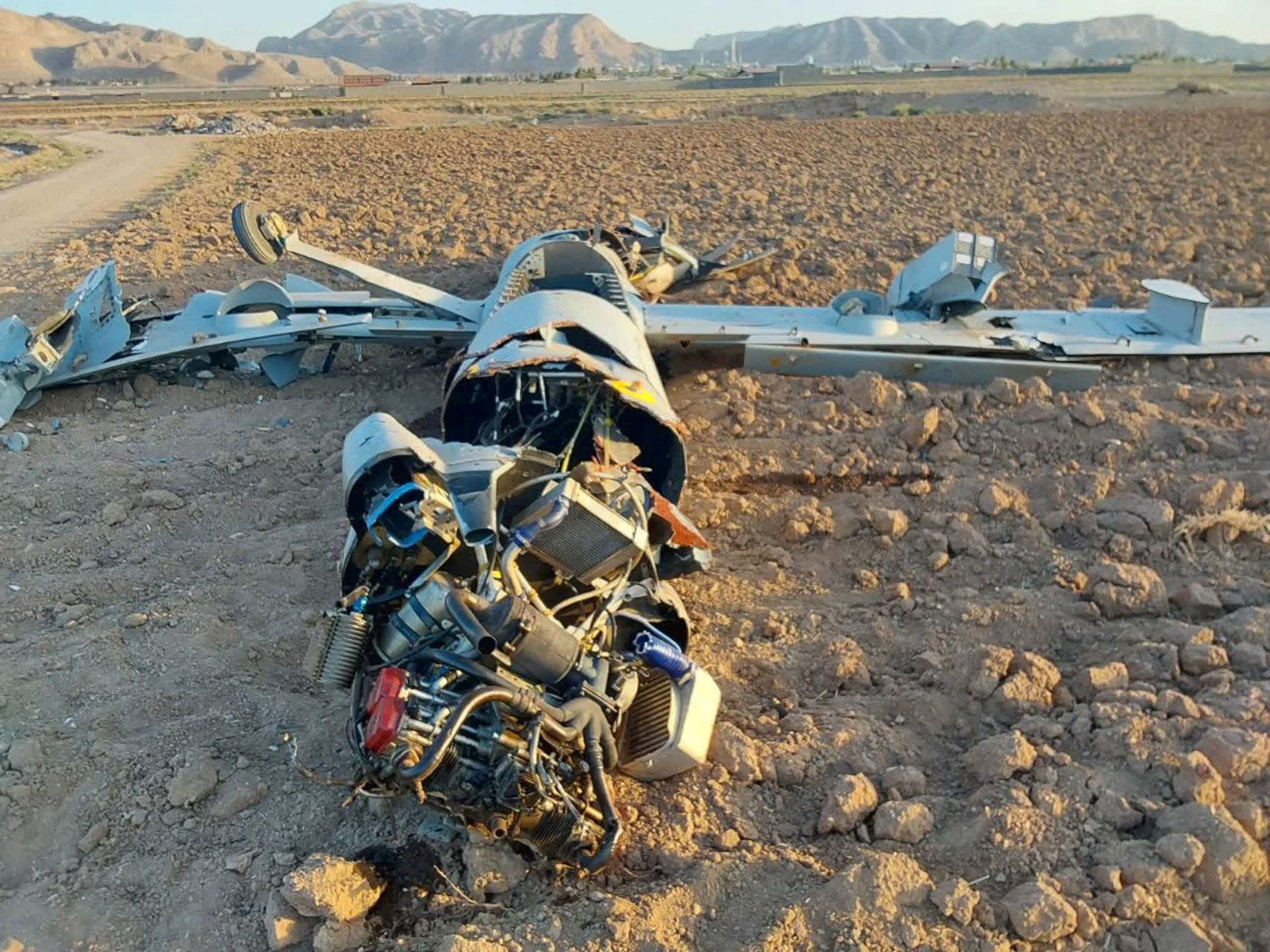  A destroyed drone, which the Iranian Army says belongs to Israel, is seen in Isfahan, Iran, in this handout image, June 18, 2025.