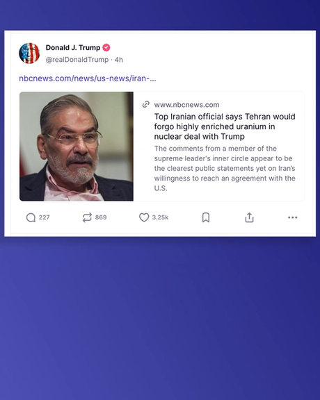 ترامب يعيد نشر تصريحات شمخاني حول تخلي إيران عن تخصيب اليورانيوم