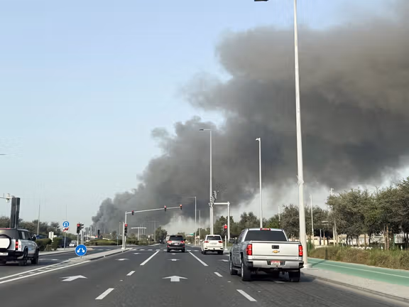Smoke billows from Zayed port after an Iranian attack in Abu Dhabi, United Arab Emirates, on March 1, 2026.