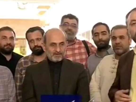 The group of expelled media team with the head of Iran's broadcasting (C). May 29, 2024