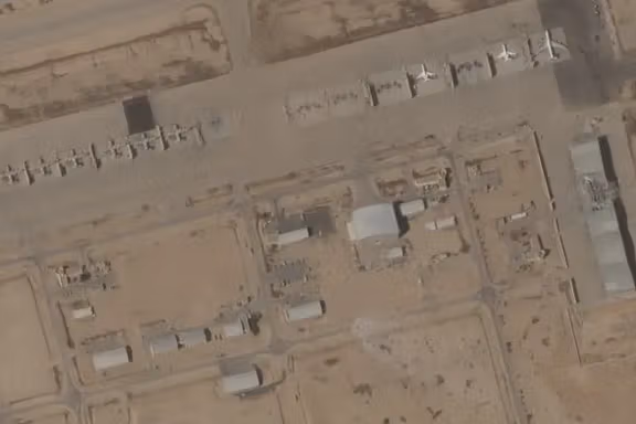 Planet Labs satellite images published by AP on October 3, 2024 show damage to a hanger at the Nevatim Airbase