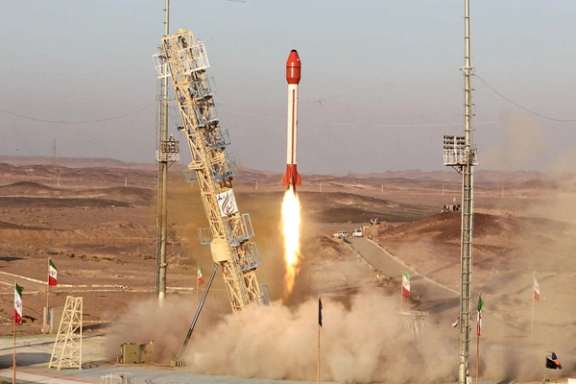 Iran launches a biological capsule through a "Salman" Rocket at an undisclosed location in Iran, in this picture obtained on December 6, 2023.