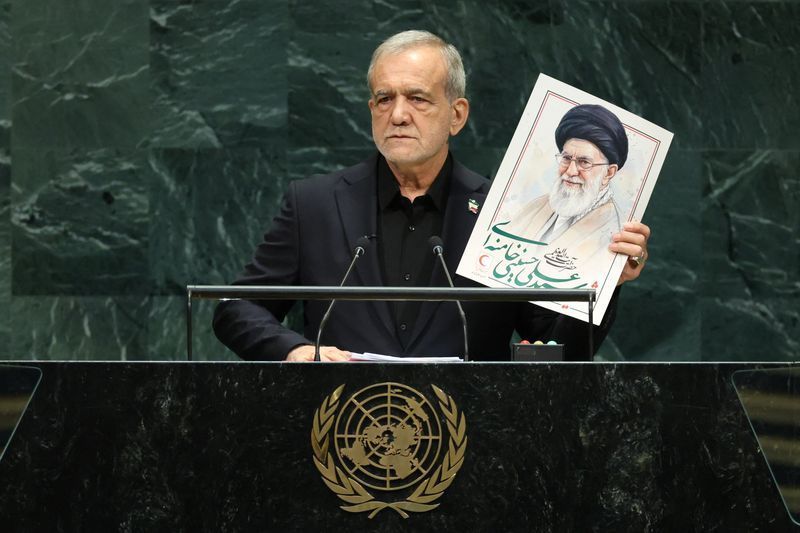 Iran's President Masoud Pezeshkian addresses the 81st United Nations General Assembly (UNGA) at UN headquarters in New York City, US, September 23, 2026.  REUTERS