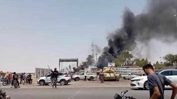 A screengrab from a video sent to Iran International showing the aftermath of an attack on Tondguyan petrochemical complex in southern Iran