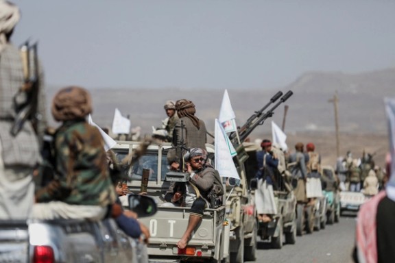 Houthi tribesmen gather to show defiance after US and UK air strikes on Houthi positions near Sanaa, Yemen February 4, 2024.