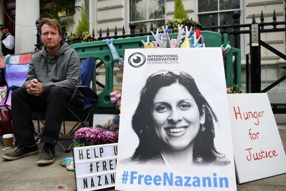 Richard Ratcliffe protesting outside the Iranian embassy in London in 2019