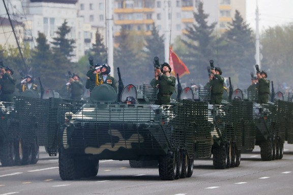 Belarusian troops take part in the Victory Day parade, which marks the anniversary of the victory over Nazi Germany in World War Two in Minsk, Belarus May 9, 2020.