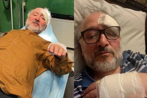 Politician Mohammad Ali Abtahi at the hospital after the phone snatching (March 2024)