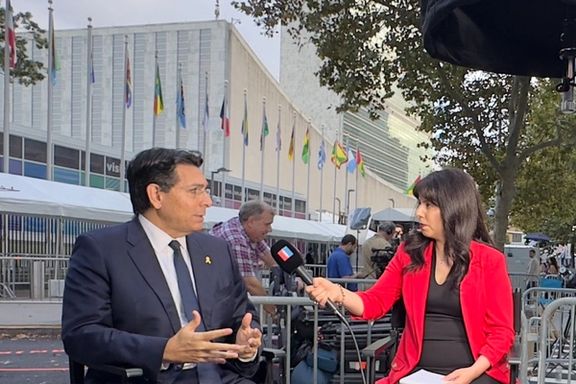 srael’s Ambassador to the UN Danny Danon during an interview with Iran International's Negar Mojtahedi outside the UN building, September 2024