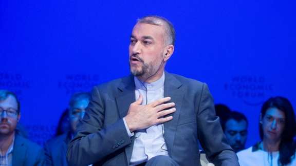 Iran's foreign minister Hossein Amir Abdollahian speaking in Davos Switzerland. May 26, 2022