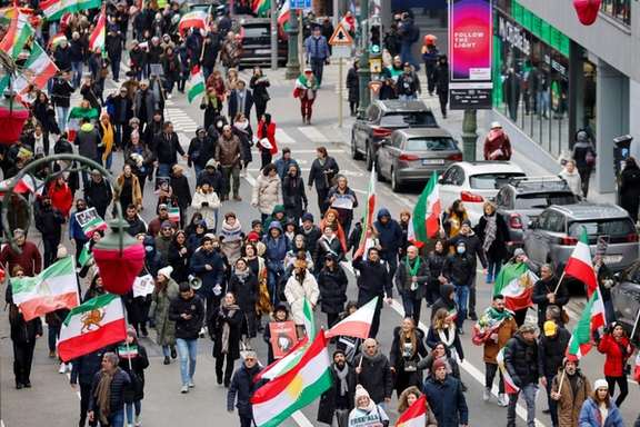 A view of the Iranians’ rally in the Belgian capital Brussels on February 20, 2023