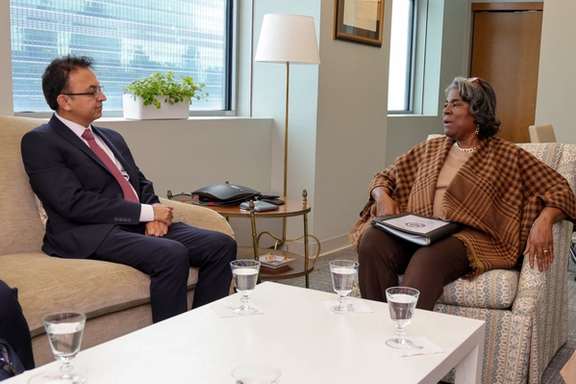 UN Special Rapporteur on the Human Rights Situation in Iran Javaid Rehman in a meeting with US Ambassador to UN Linda Thomas-Greenfield