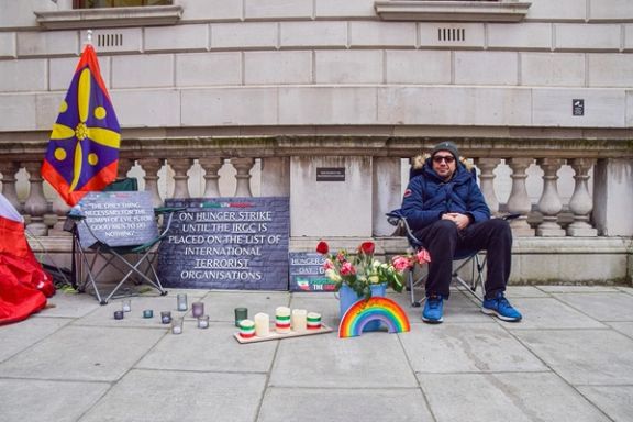 Iranian activist Vahid Beheshti, who has been on a hunger strike outside the UK Foreign Office in London since February 23 to push for the designation of the IRGC as a terrorist organization