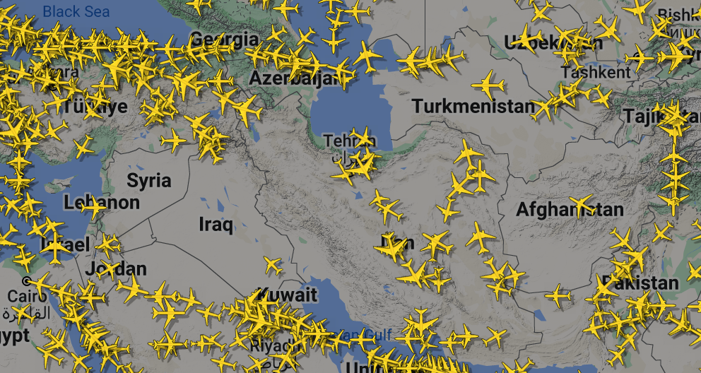 وضعیت پروازها در آسمان ایران-سایت فلایت‌رادار، بامداد جمعه ۳۱ فروردین‌
