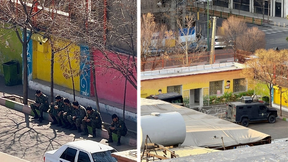 در تهران، گزارش شاهدان عینی و تصاویر ارسالشده برای ایراناینترنشنال در۱۶ اسفند از محله تهرانپارس نشان میدهد خودروهای یگان ویژه پلیس در حیاط دبستان پسرانه هاشمینژاد در بلوار پروین، در کنار مدرسه دخترانه بنتالهدی مستقر شدهاند