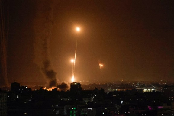 Rockets are fired from Gaza toward Israel, in Gaza, October 7, 2023