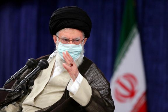 Iran’s ruler Ali Khamenei during a meeting with a group of nuclear experts and officials in Tehran on June 11, 2023