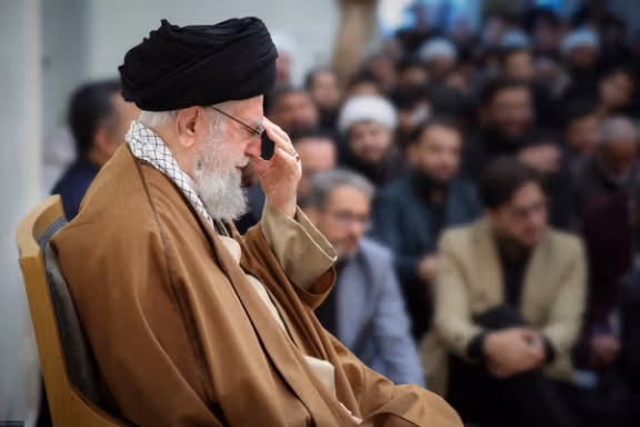 Iran's supreme leader Ali Khamenei at an event marking the day the Sixth Shi'ite Imam died in 765 AD, Tehran, Iran, April 24, 2025