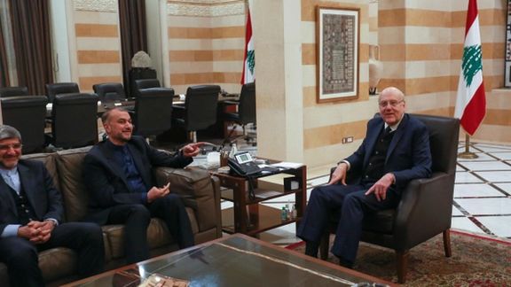 Iranian Foreign Minister Hossein Amir-Abdollahian meets with Lebanon's Prime Minister Najib Mikati in Beirut, Lebanon March 24, 2022.