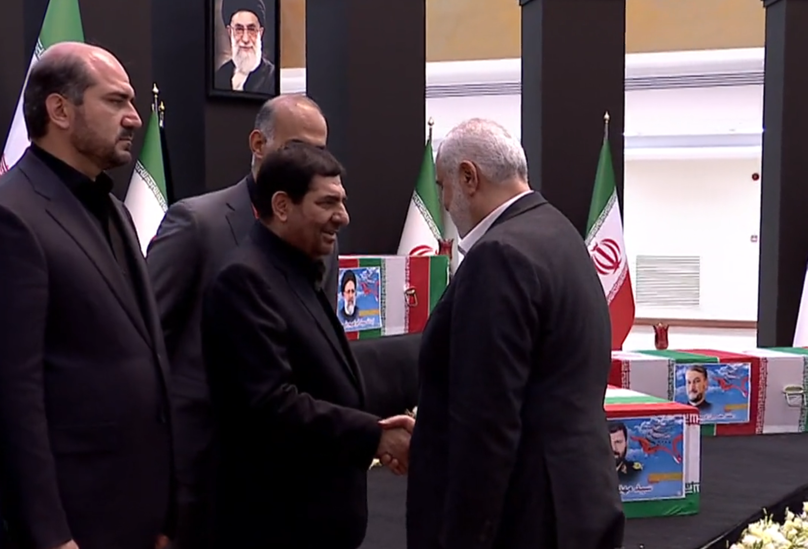 Hamas Chief Ismail Haniyeh speaking to acting president Mohamad Mokhber