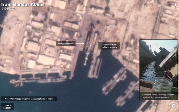 انتشار تصاویری از «واژگون شدن» شناور در حال ساخت ارتش جمهوری اسلامی در بندرعباس