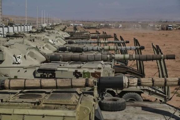 Iranian armored units in the military drill near Armenia and Azerbaijan. October 1, 2021
