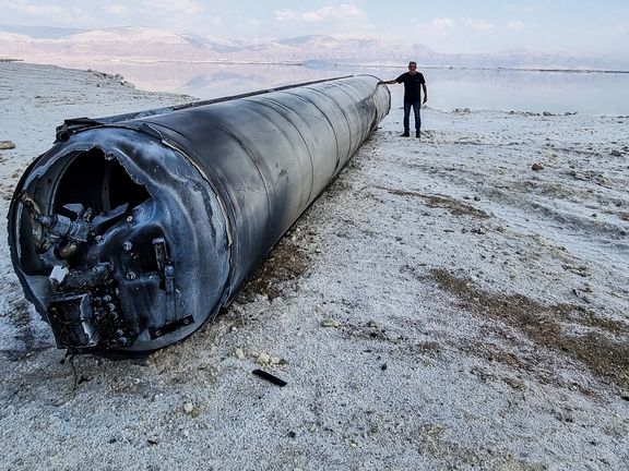 A ballistic missile lies on the shore of the Dead Sea, after Iran launched drones and missiles towards Israel, April 14, 2024. (File photo)