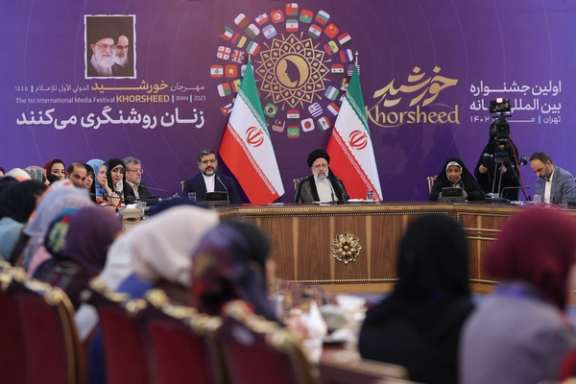Iran's President Ebrahim Raisi during a meeting with participants of an event on media women in Tehran on October 2, 2023