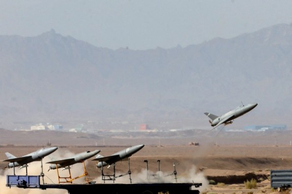A drone is launched during a military exercise in an undisclosed location in Iran, in this handout image obtained on August 25, 2022.