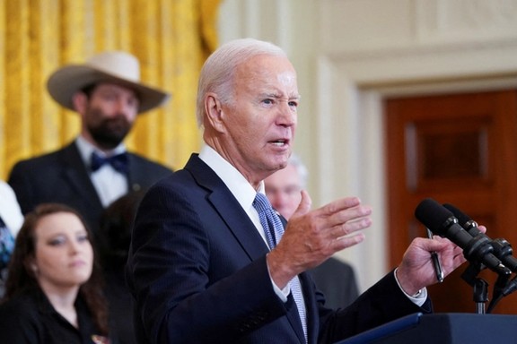 US President Joe Biden in the East Room of the White House in Washington, August 16, 2023