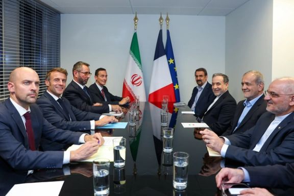 Iranian President Masoud Pezeshkian during a meeting with his French counterpart Emmanuel Macron on the sidelines of the UN General Assembly in New York on September 24, 2024