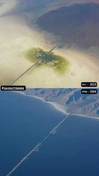 Aerial photos of Lake Urmia in 2006 and 2023