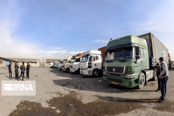 File photo of a group of Iranian truck drivers