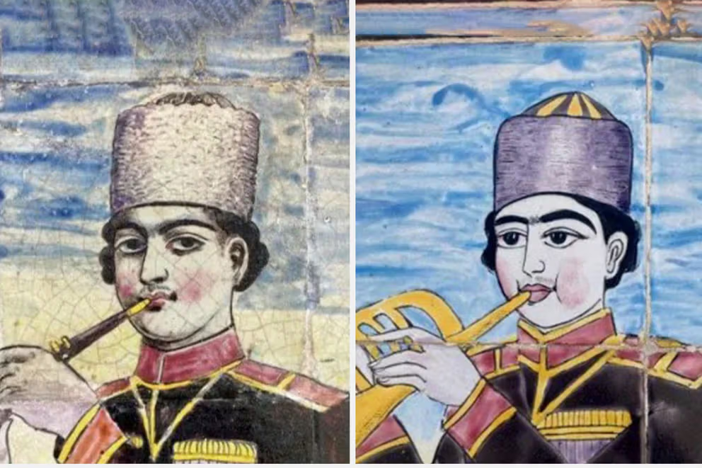 اسفند ۱۴۰۳، کارشناسان، مرمت یک نقاشی در کاخ گلستان را «فاجعه مرمتی» توصیف کردند.