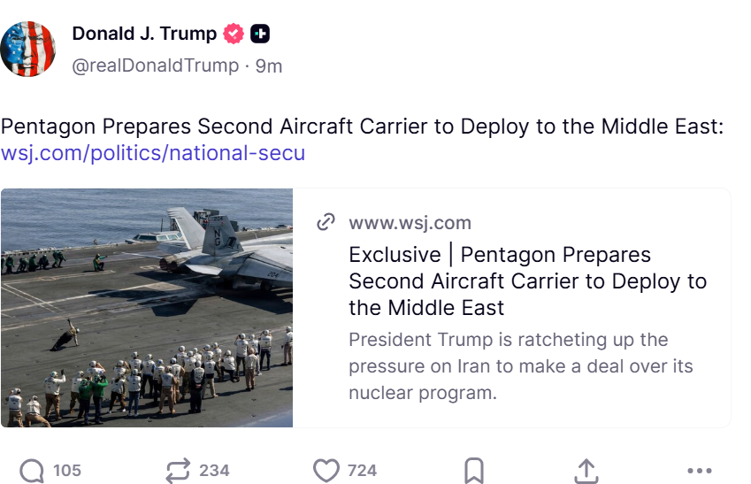 Trump shares report of second aircraft carrier being deployed to ...