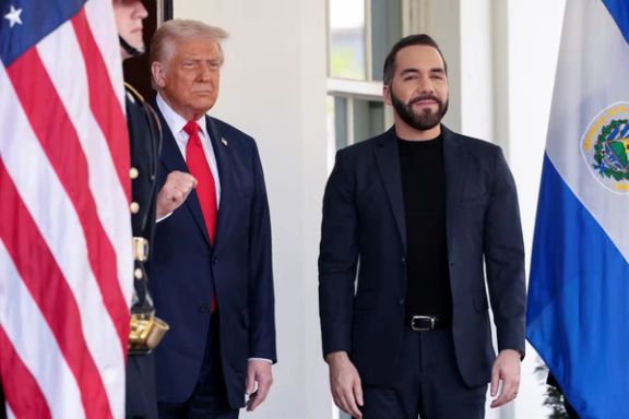 US President Donald Trump gestures as he welcomes El Salvador President Nayib Bukele at the White House in Washington DC.
