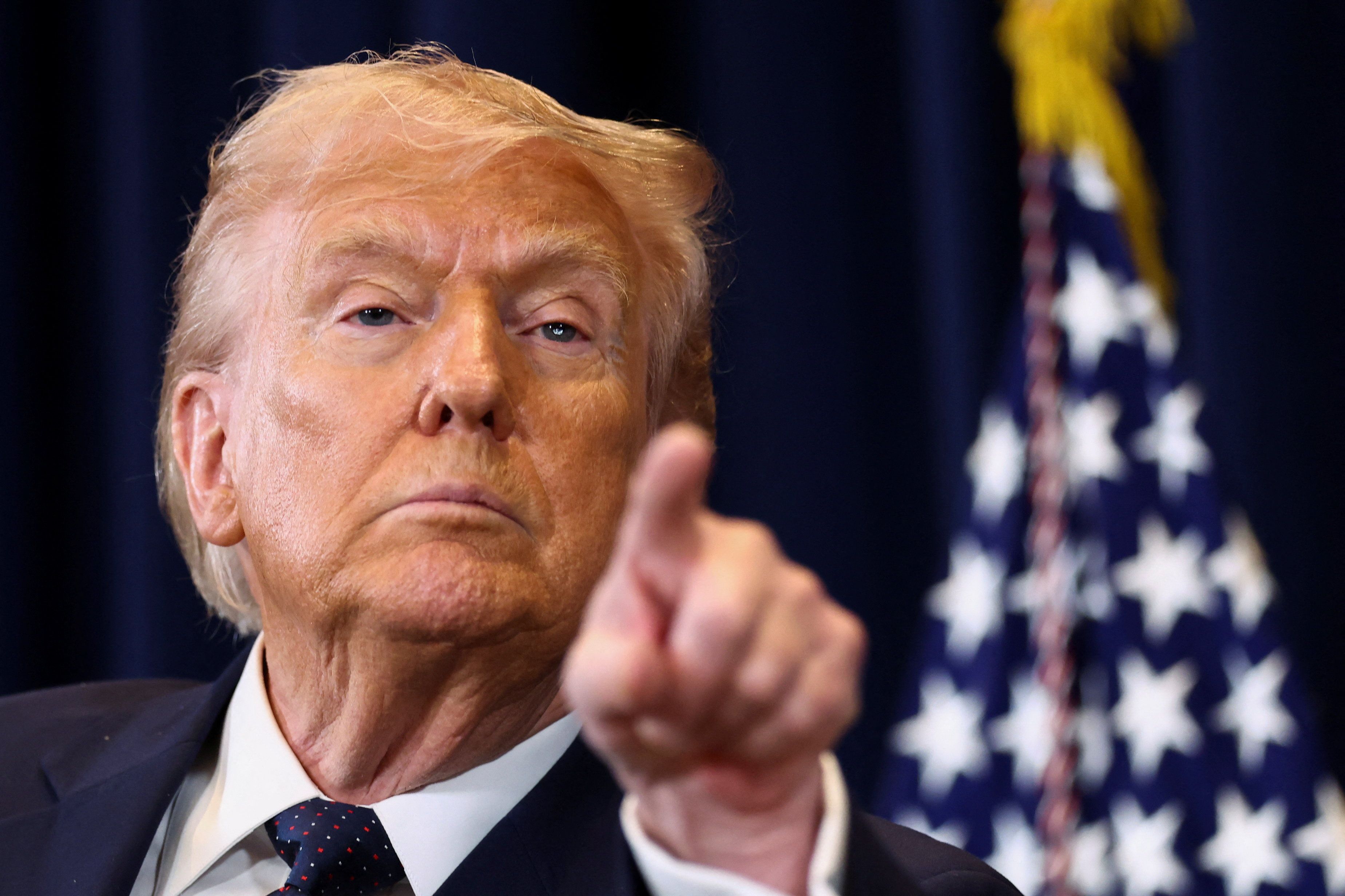US President Donald Trump takes a question as he speaks during a press conference at Trump National Doral Miami in Miami, Florida, US, March 9, 2026