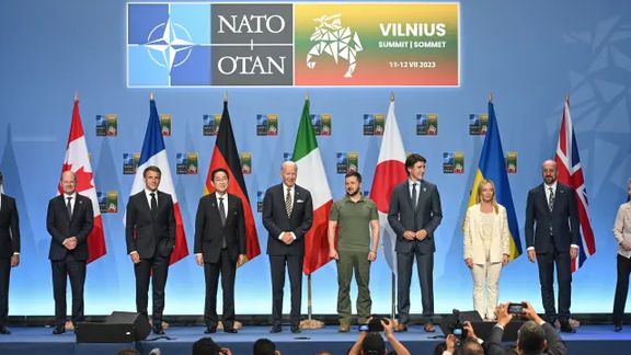Leaders of the Group of Seven and Ukrainian President Volodymyr Zelenskyy (5th from R) pose for a group photo in Vilnius on July 12, 2023, as a NATO summit is held in the Lithuanian capital.