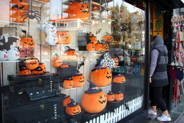 Halloween pumpkin toys are displayed at a shop in Tehran, File Photo.