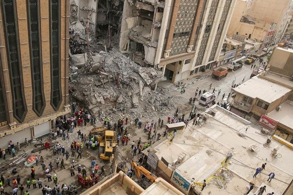 The collapsed 12-story building in Abadan