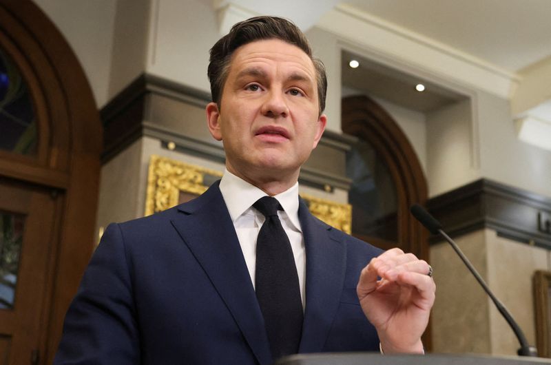 FILE PHOTO: Conservative Party of Canada leader Pierre Poilievre speaks at a press conference on Parliament Hill in Ottawa, Canada, December 16, 2024.