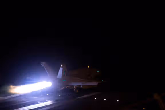An aircraft taking off to join the US-led coalition to conduct air strikes against military targets in Yemen, aimed at the Iran-backed Houthi militia that has been targeting international shipping in the Red Sea