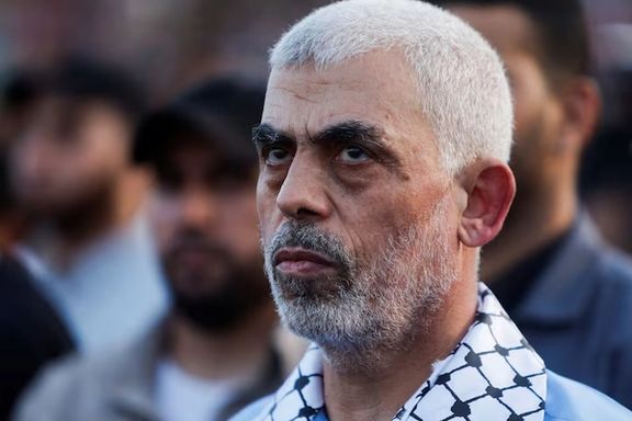 Hamas leader Yehya Al-Sinwar looks on as palestinians Hamas supporters take part in an anti-Israel rally over tension in Jerusalem's Al-Aqsa mosque, in Gaza City October 1, 2022.
