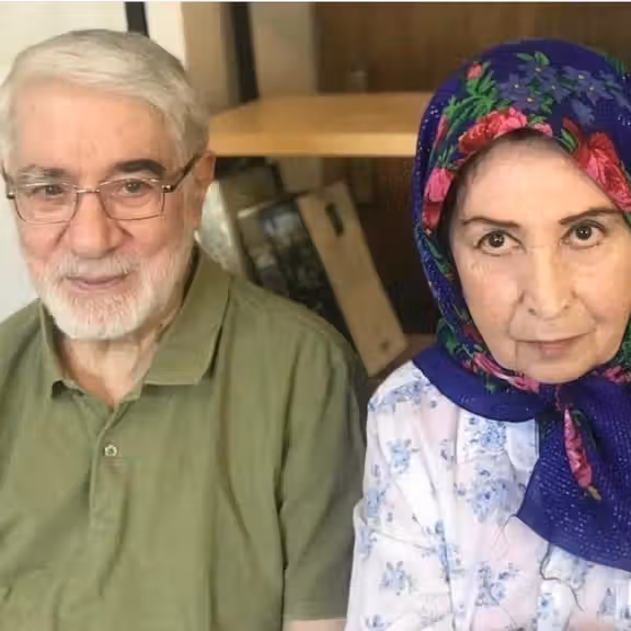 Mir-Hossein Mousavi and his wife Zahra Rahnavard in their home. Undated