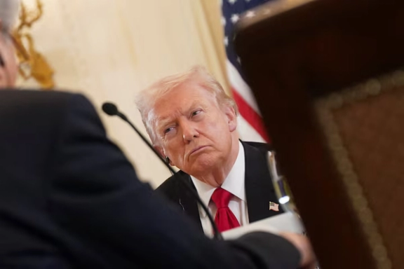 US President Donald Trump attends a dinner with the leaders of the C5+1 Central Asian countries of Kazakhstan, Kyrgyzstan, Tajikistan, Turkmenistan, and Uzbekistan, in the East Room of the White House in Washington, DC, US, November 6, 2025.