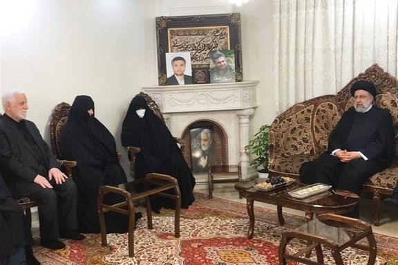 Iranian President Ebrahim Raisi in a visit to family of Colonel Hassan Sayyad-Khodaei, the family of Colonel Hassan Sayyad-Khodaei on June 12, 2022