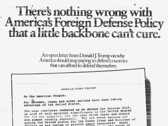 An image of Trump's open letter criticizing US foreign policy in 1987