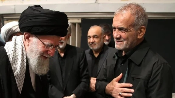 Iran's ruler Ali Khamenei (L) and President Masoud Pezeshkian in July 2024