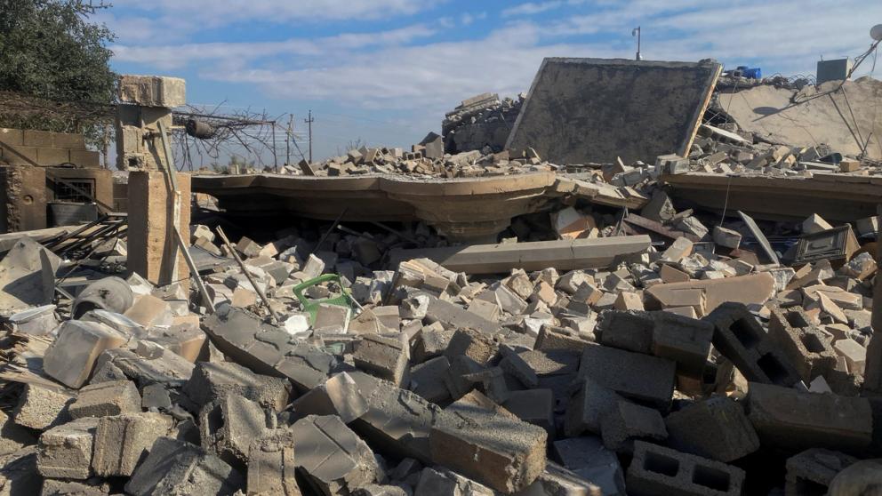 A destroyed building is pictured at the site of a US airstrike in al-Qaim, Iraq February 3, 2024.