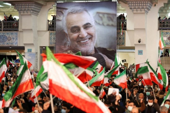 A banner of Qassem Soleimani, is seen during a ceremony to mark the second anniversary of the killing of senior Iranian military commander General Qassem Soleimani in a US attack, in Tehran, Iran January 3, 2022.